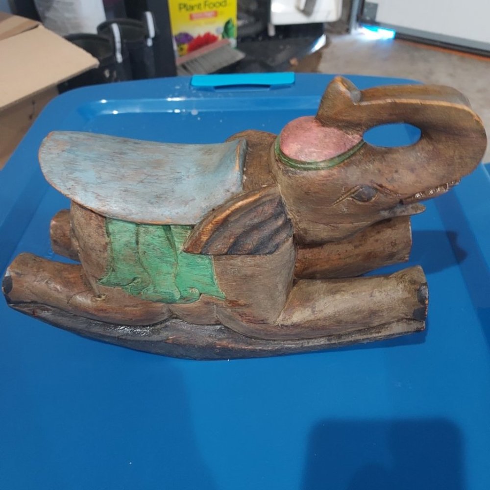 Vintage Thai wooden rocking elephant